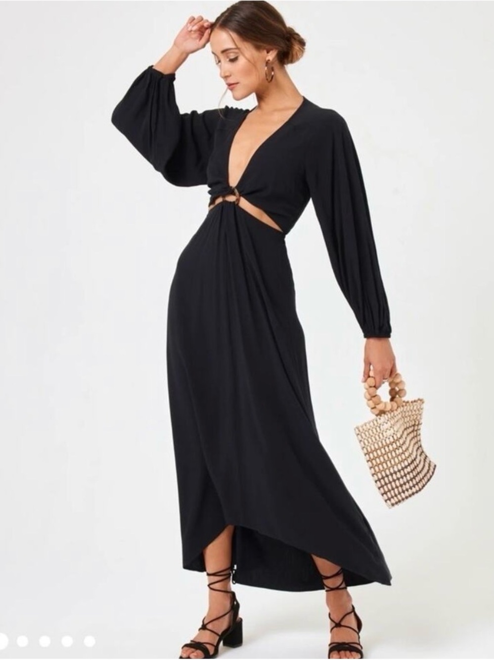 l*space Black Long Sleeve Cutout Maxi Dress with Ring Detail
